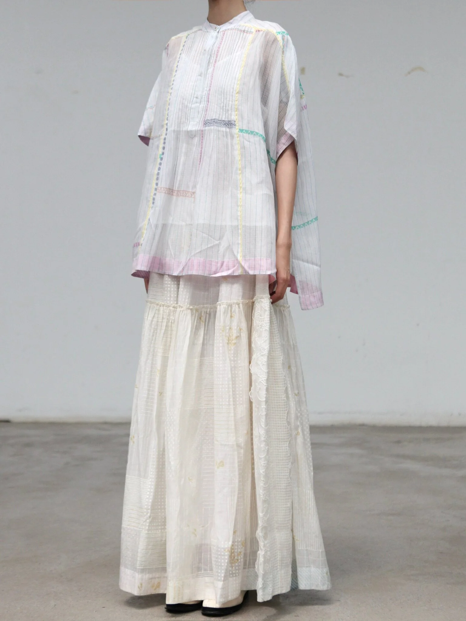 EKA 25 Spring/Summer Pleated Layer Skirt EKA-SS/25/167/PUZO-ECRU - Image 9