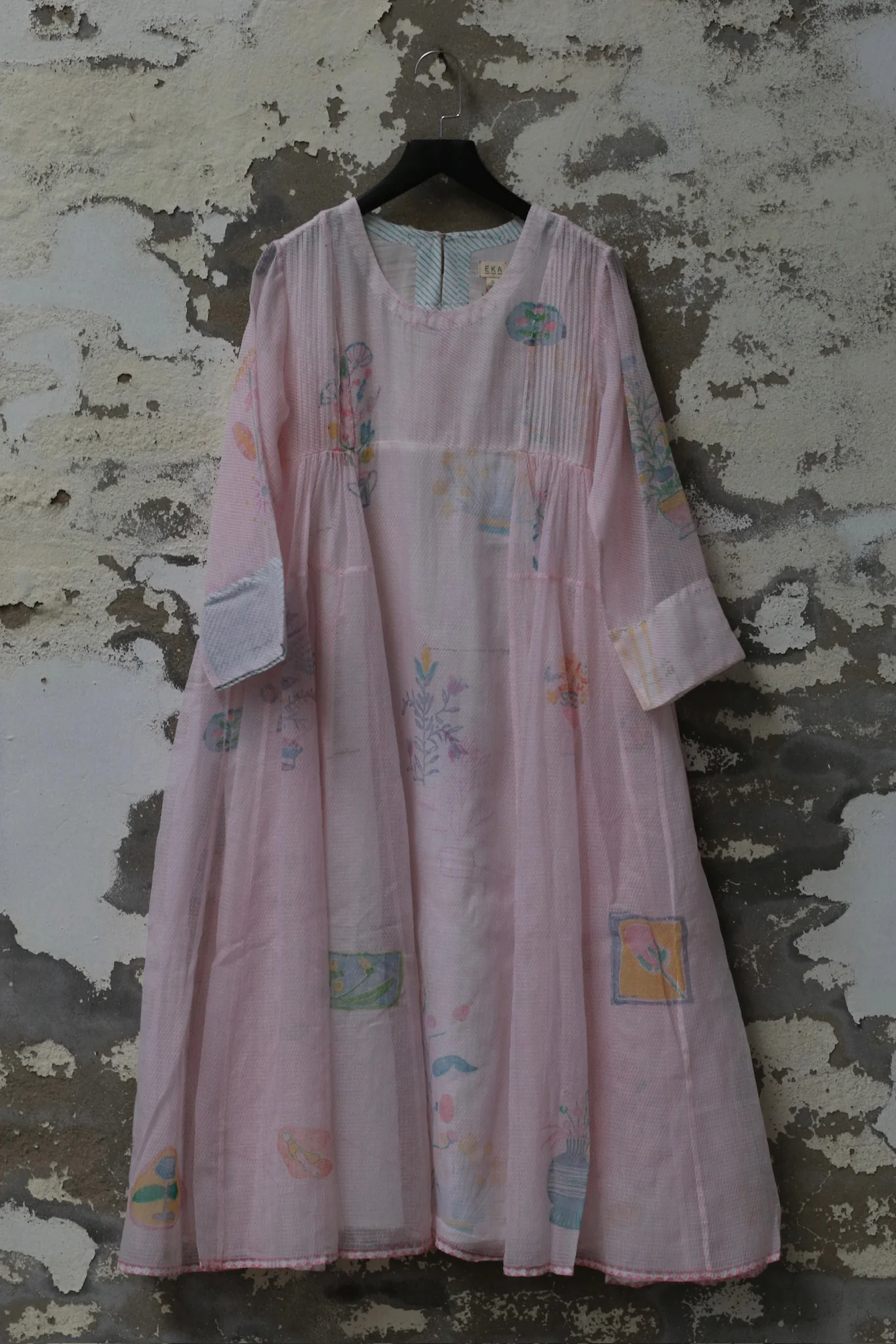EKA 25 Spring/Summer Round Deep Neck Adjustable Spaghetti Strap Layered Pleated Dress EKA-SS/25/92/HEATHER-PINK - Image 4