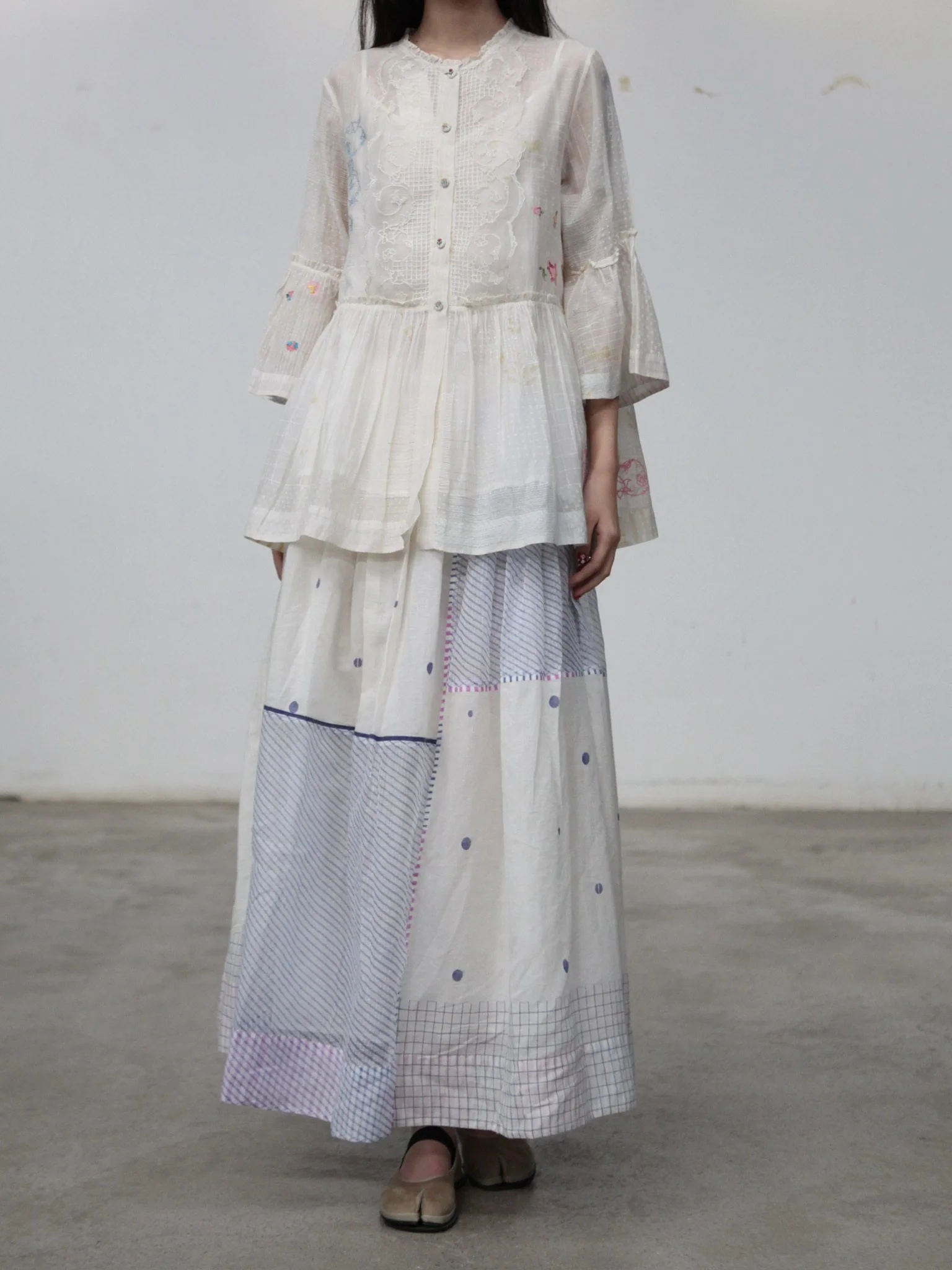 EKA 25 Spring/Summer Stand Collar Front Opening Button Top Shirt EKA-SS/25/31/LILIBETH-ECRU - Image 6