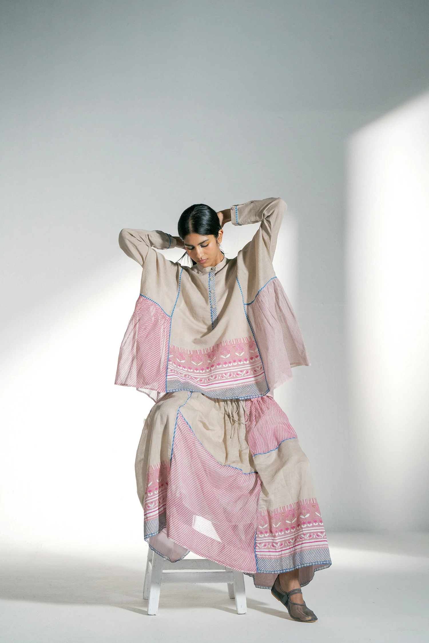 EKA KOTA Spring/Summer 2026 Multicolor Hand-Printed KOTA Loose Fit Front Top EKA-SS2608COSMOS-1-MOCHA - Image 7
