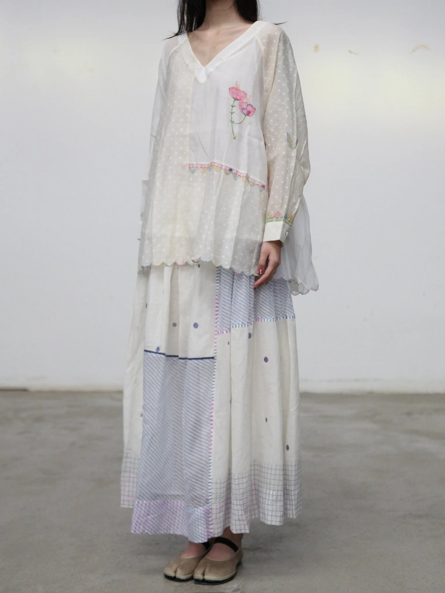 EKA KOTA Spring/Summer 2026 Multicolor Hand-Printed Pattern Top EKA-SS2632PIA-1-WHITE - Image 3