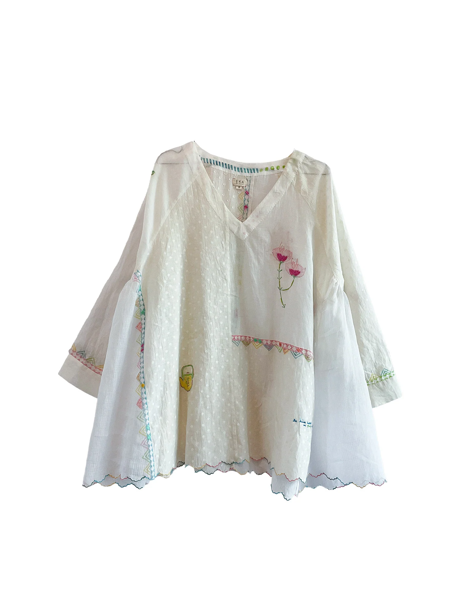 EKA KOTA Spring/Summer 2026 Multicolor Hand-Printed Pattern Top EKA-SS2632PIA-1-WHITE - Image 8
