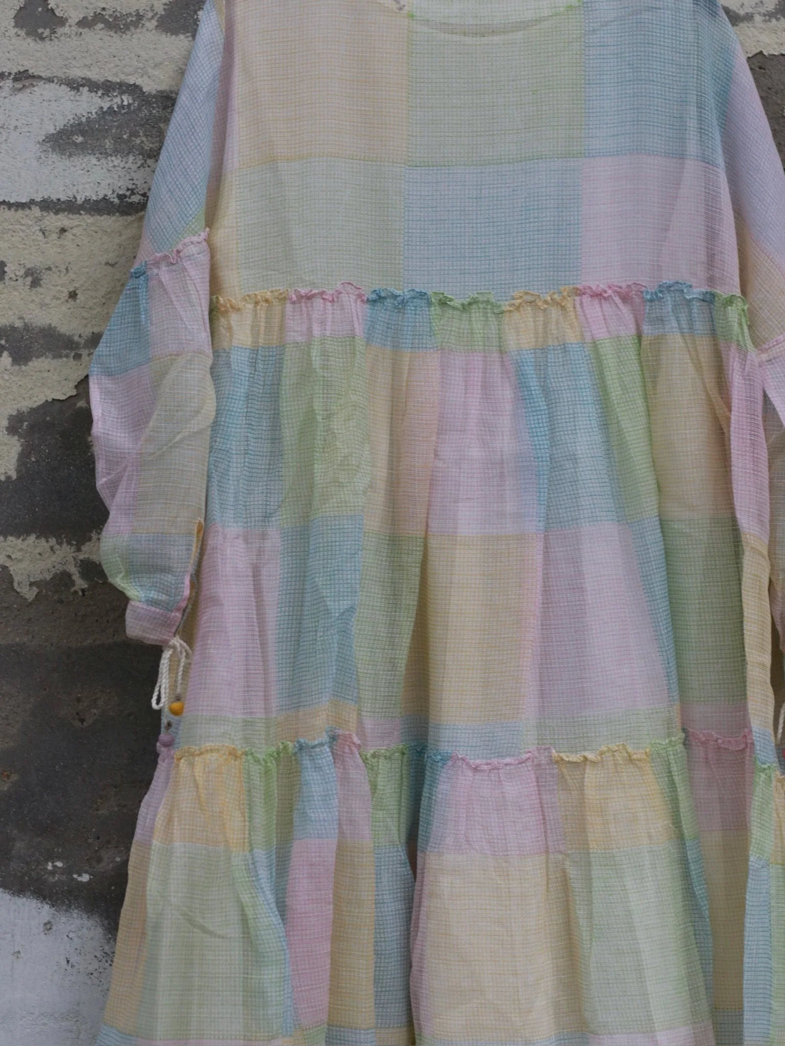 EKA Spring/Summer 2026 Colorful Hand-Printed Plaid KOTA Layered Maxi Skirt EKA-SS2642PINE-1-MULTICOLOR - Image 5