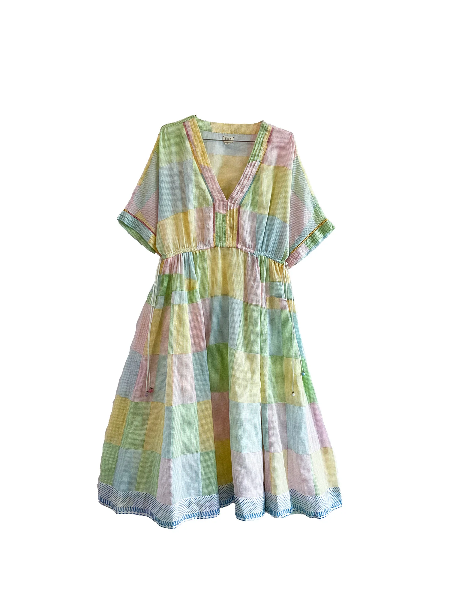 EKA Spring/Summer 2026 Cotton Linen Loose Fit Basic Printed Summer Dress EKA-SS2667ALAN-1-MULTICOLOR - Image 7