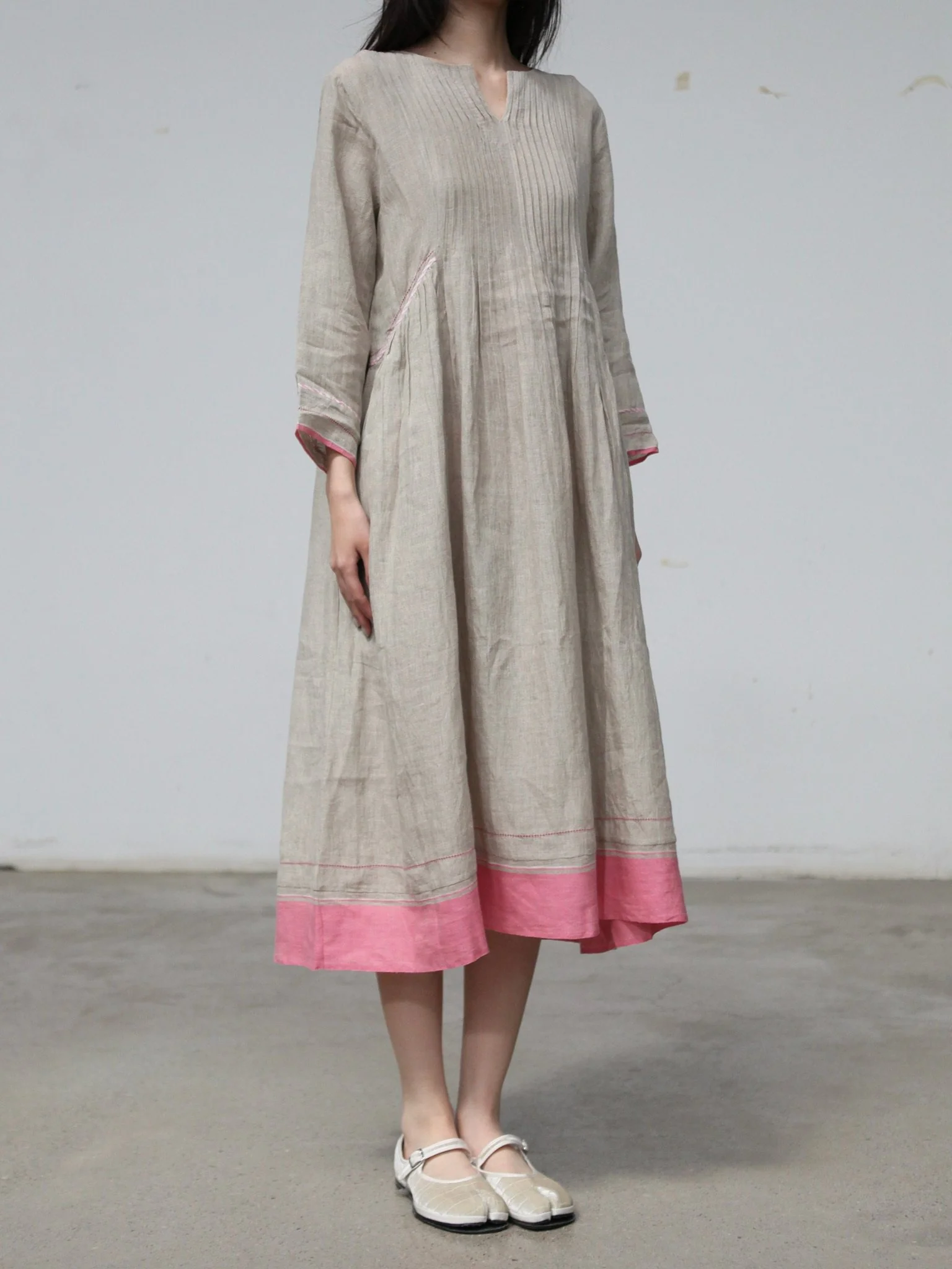 EKA Spring/Summer 2026 Loose Fit Pleated Midi Skirt EKA-SS26187SHELLEY-1-BEIGE - Image 3