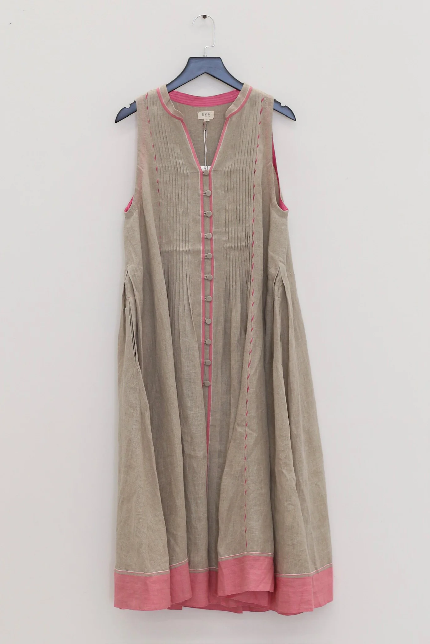 EKA Spring/Summer 2026 Sleeveless Pleated Midi Dress, India EKA-SS26193ORWELL-5-BEIGE