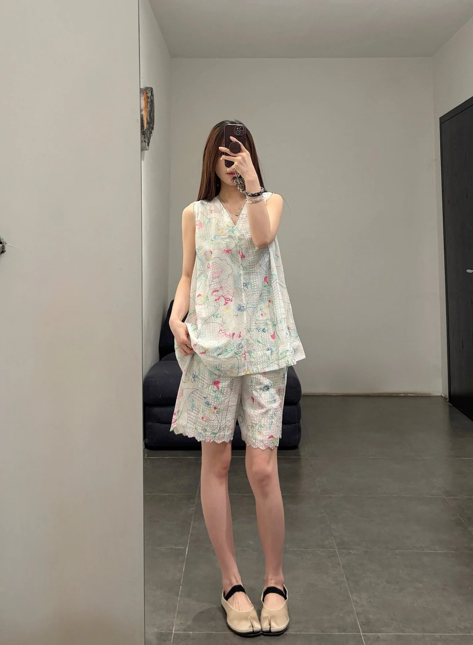 EKA SS26 — Relaxed-Fit Summer Shorts with Elastic Waistband / Loose Sleeveless Top — EKA-SS26220PIXIESHORTS-1-WHITE — Shorts - Image 10