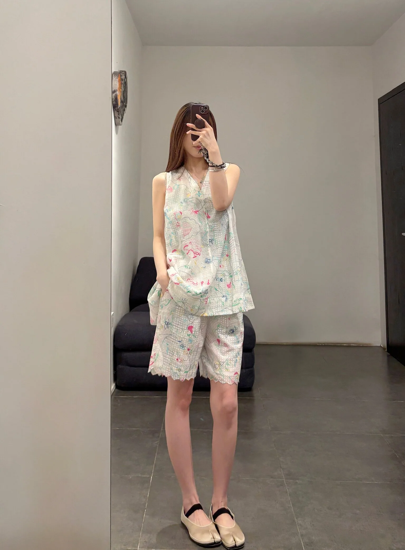 EKA SS26 — Relaxed-Fit Summer Shorts with Elastic Waistband / Loose Sleeveless Top — EKA-SS26220PIXIESHORTS-1-WHITE — Shorts - Image 11