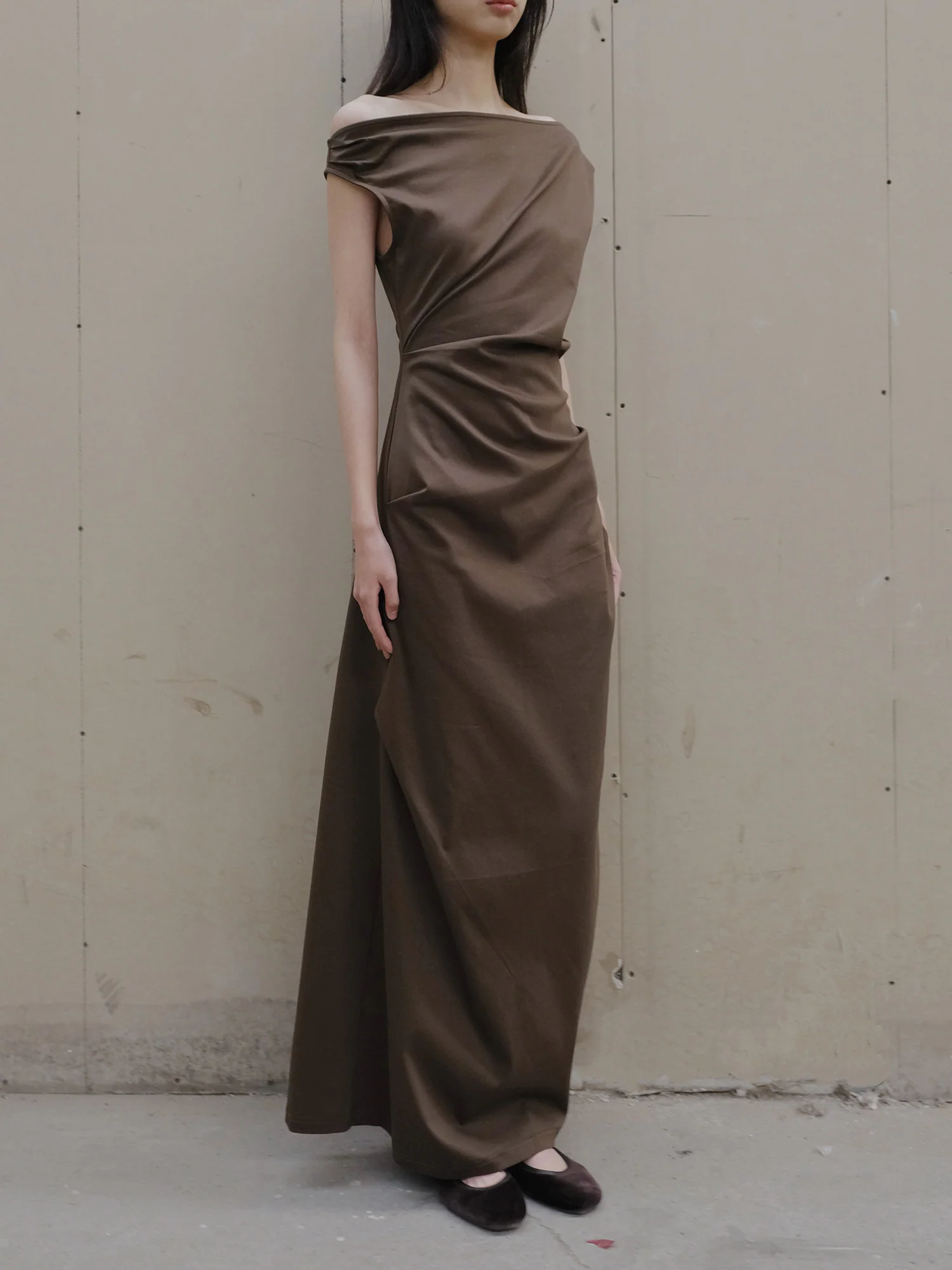 ereasee slightly bias-cut dress ERS-ERS003-OL olive green - Image 6