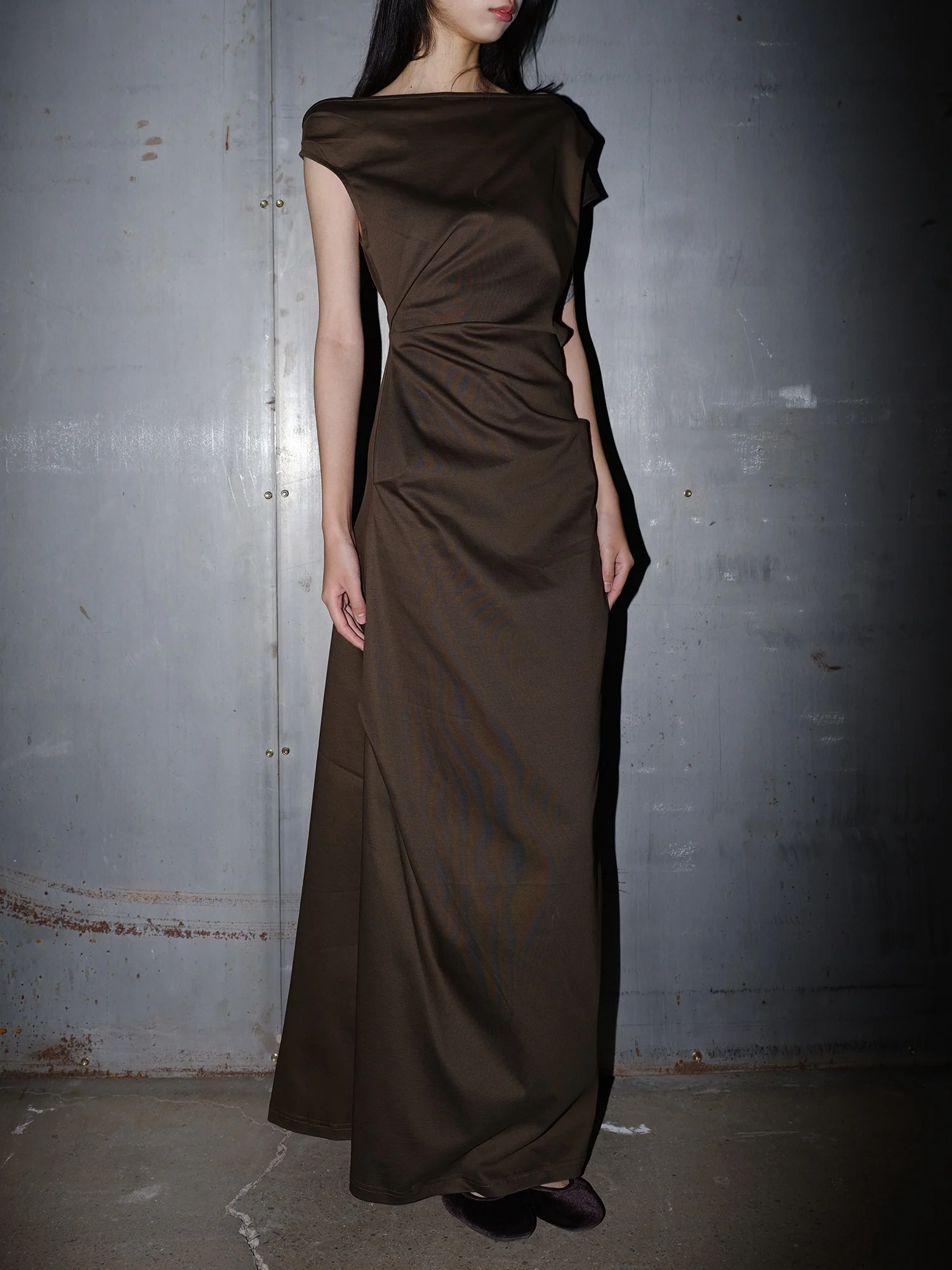 ereasee slightly bias-cut dress ERS-ERS003-OL olive green - Image 8