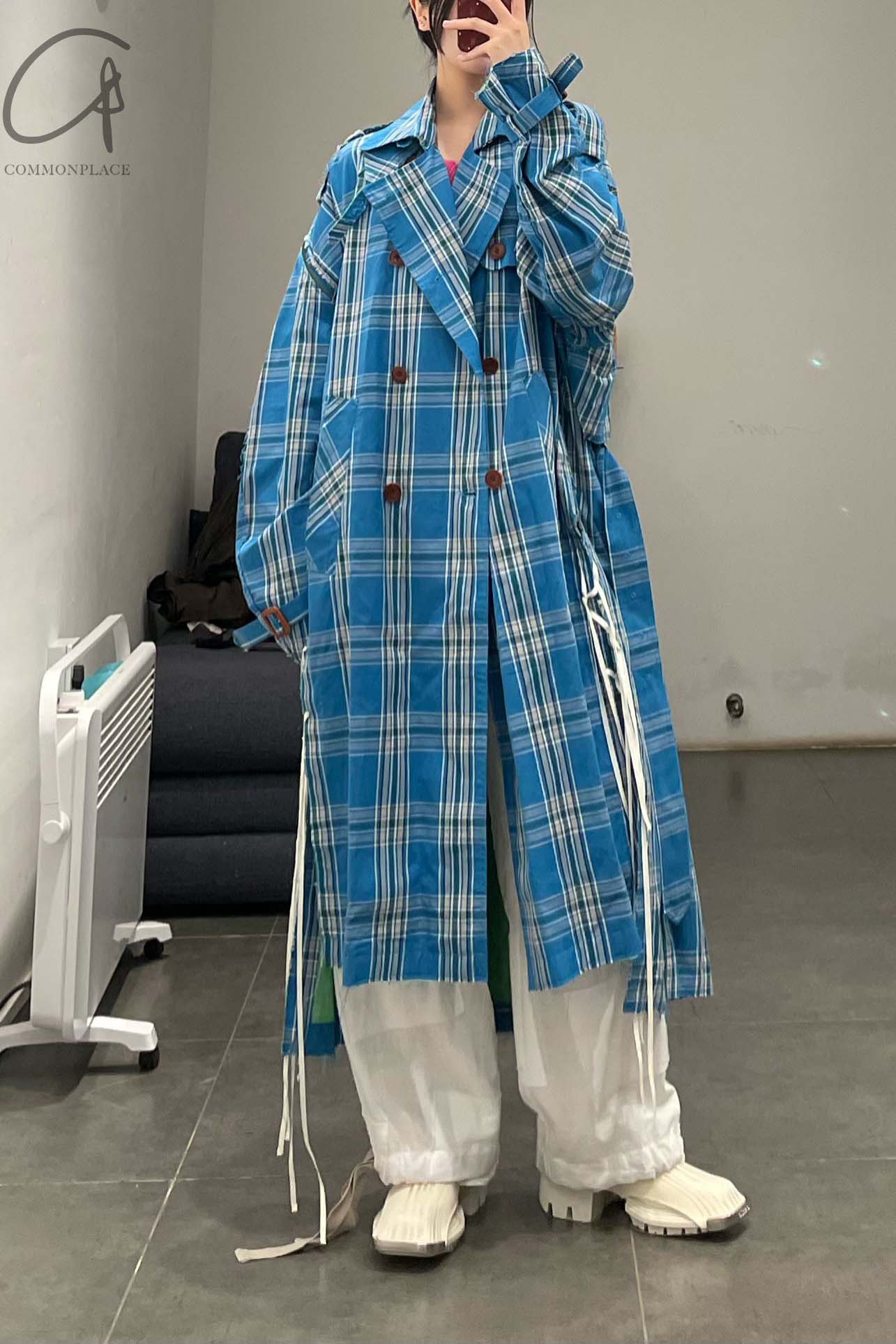 FACETASM plaid zip trench coat 22SS MIMMI-CO-U01 blue plaid - Image 2