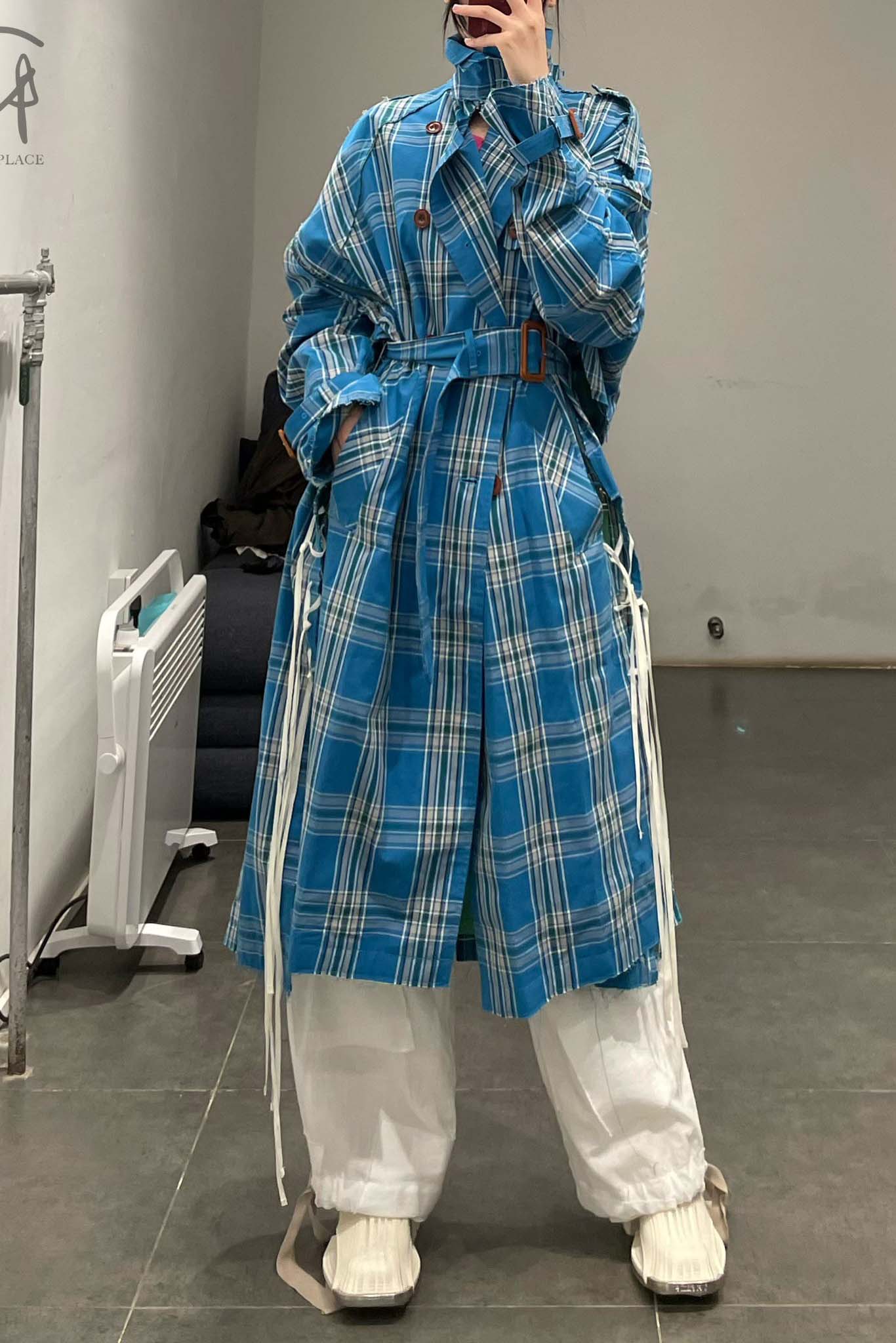 FACETASM plaid zip trench coat 22SS MIMMI-CO-U01 blue plaid - Image 3