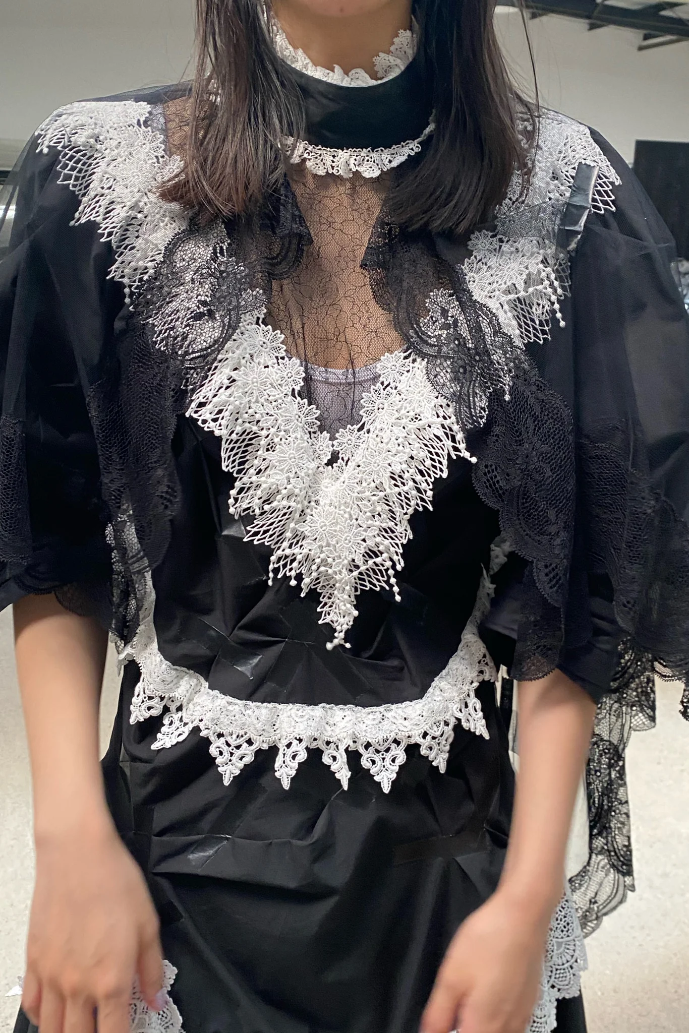 FACETASM black gauze cape lace dress YA-OP-W05 - Image 10