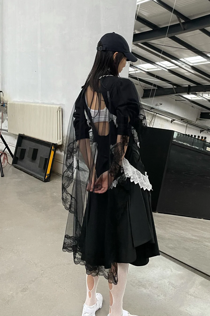 FACETASM black gauze cape lace dress YA-OP-W05 - Image 19