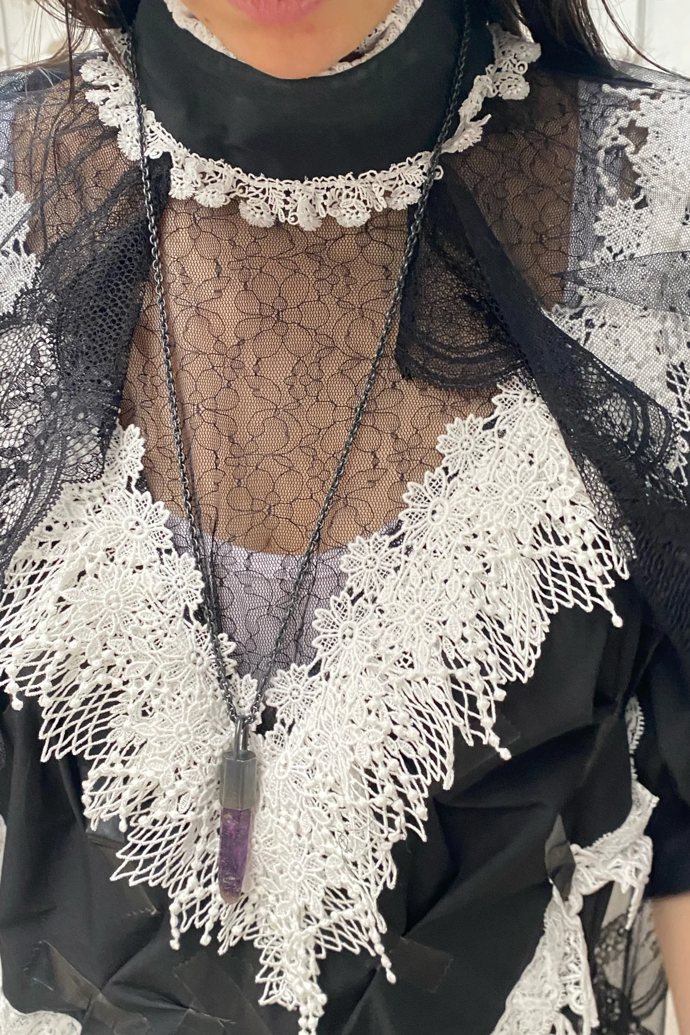 FACETASM black gauze cape lace dress YA-OP-W05 - Image 3