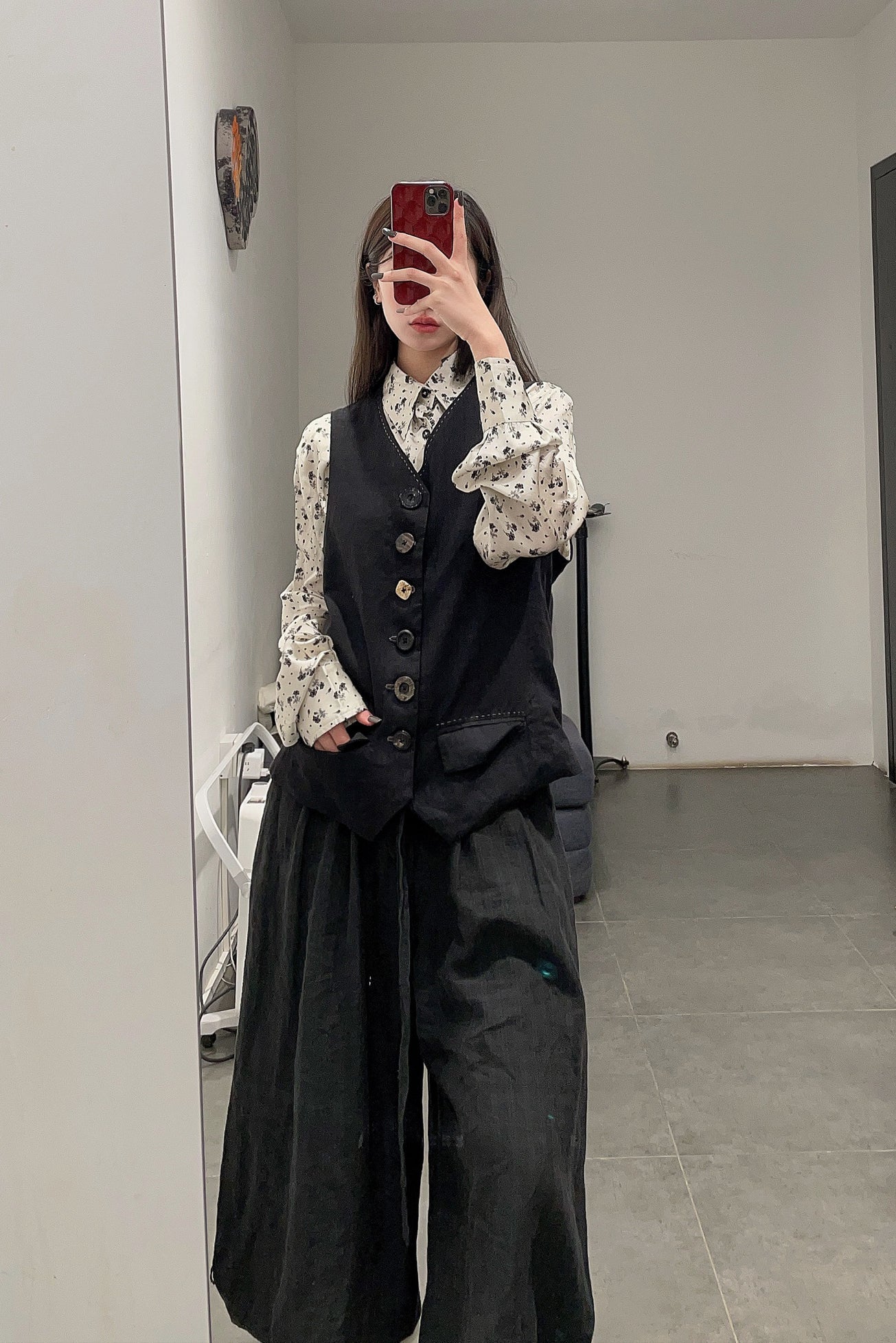 Geoffrey B. Small cashmere full lining vest and scarf GJ02 flower print black 3 - Image 23