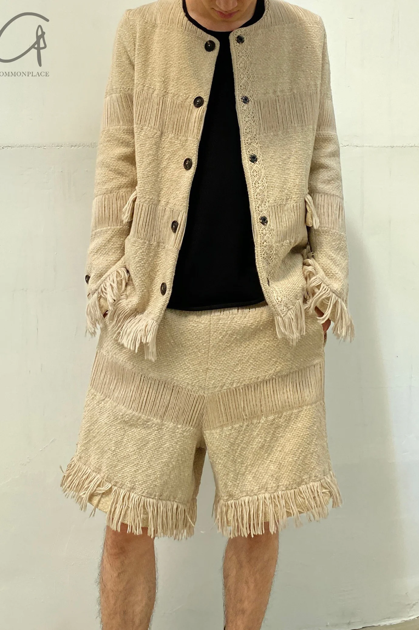 GEOFFREY B. SMALL Hand Made Single Breasted Crewneck Midi Jacket CVWJ04 Beige - Image 2