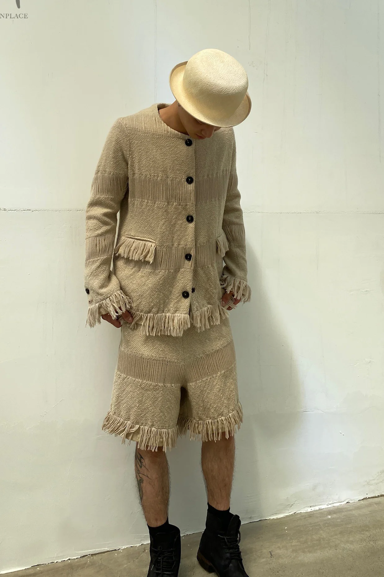 GEOFFREY B. SMALL Hand Made Single Breasted Crewneck Midi Jacket CVWJ04 Beige - Image 5