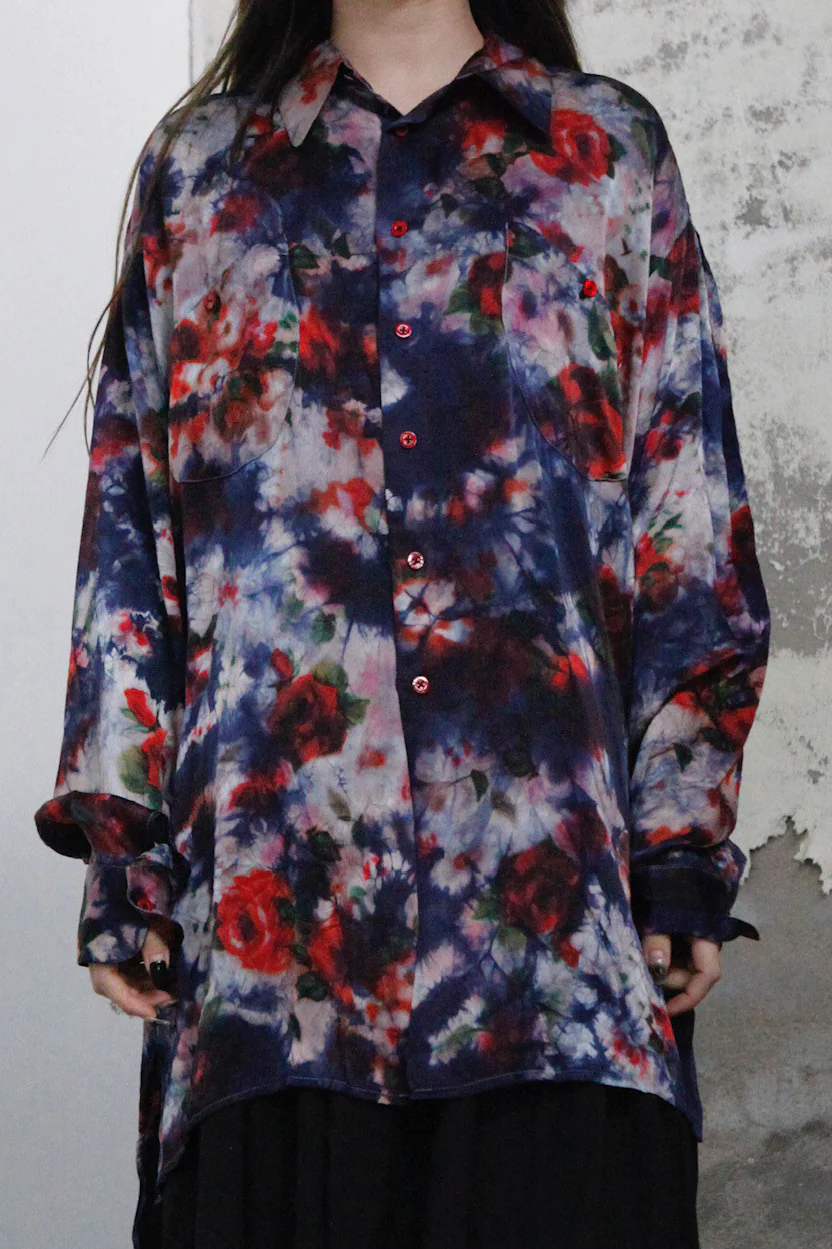 GEOFFREY B. SMALL Silk lining hand-dyed shirt Adjustable short sleeve Unisex GBS-HUS11-HUARAN Flower dyeing