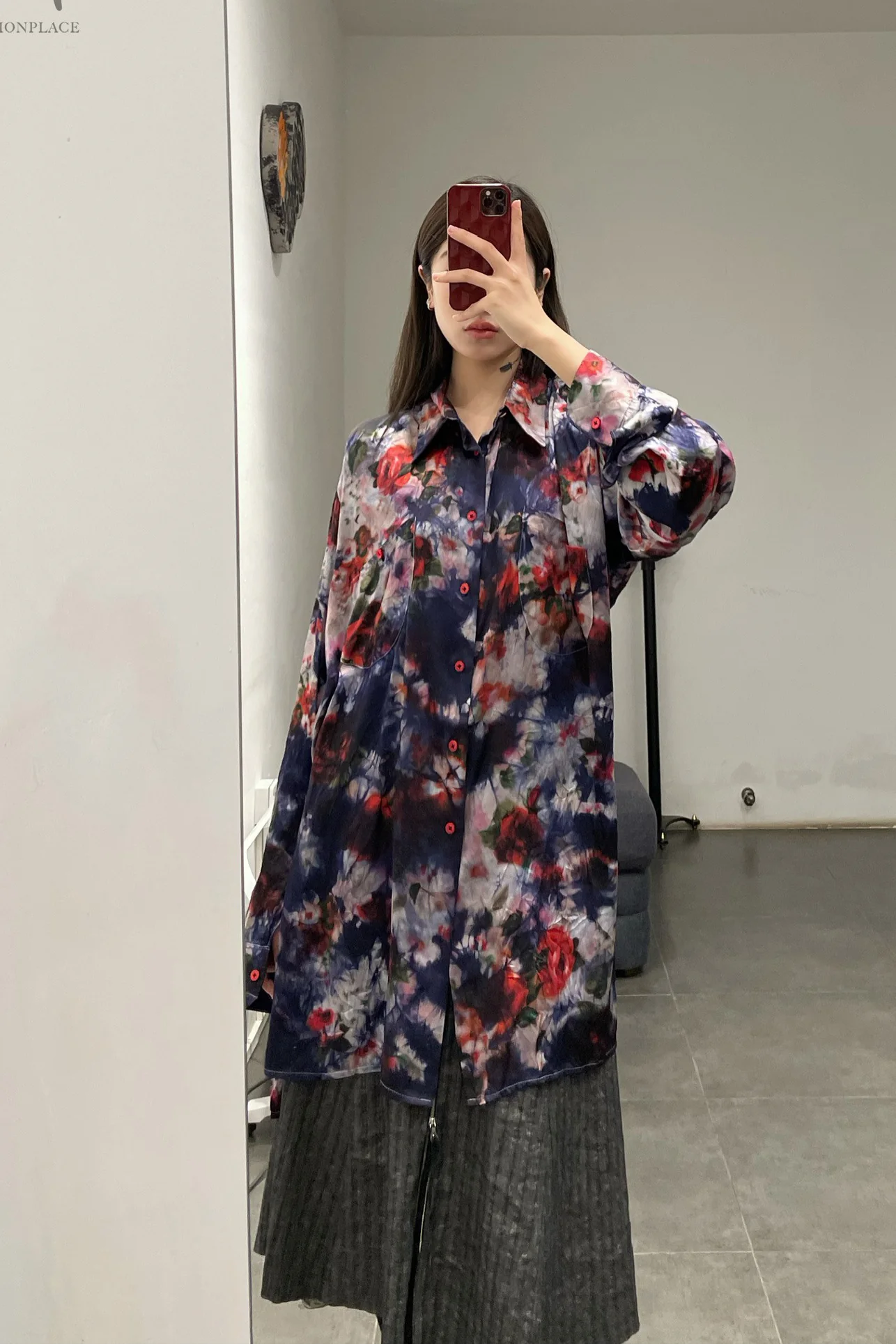 GEOFFREY B. SMALL Silk lining hand-dyed shirt Adjustable short sleeve Unisex GBS-HUS11-HUARAN Flower dyeing - Image 20