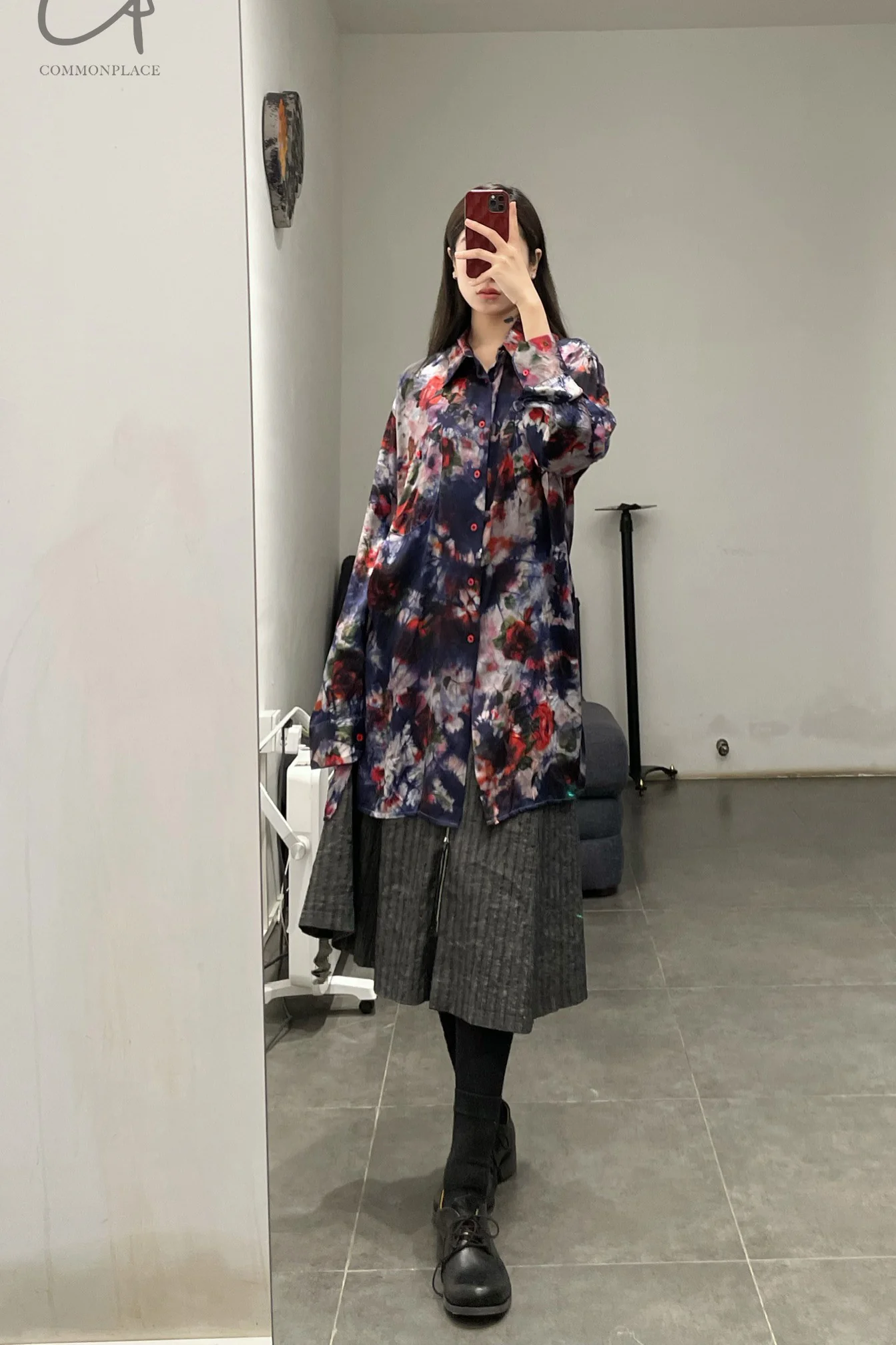 GEOFFREY B. SMALL Silk lining hand-dyed shirt Adjustable short sleeve Unisex GBS-HUS11-HUARAN Flower dyeing - Image 21