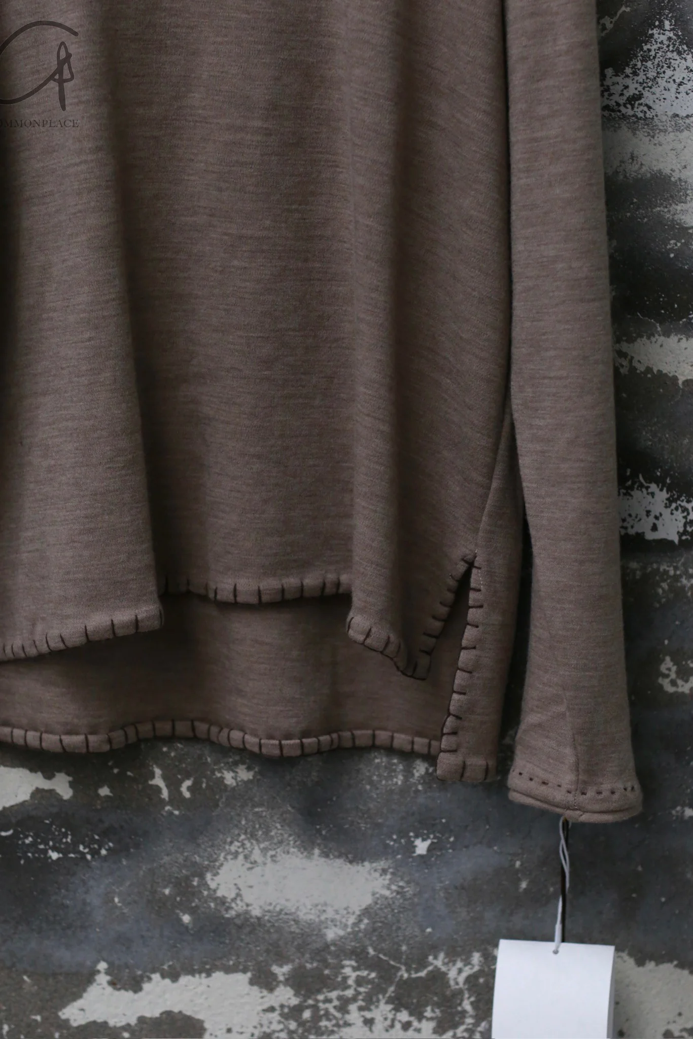 GEOFFREY B. SMALL Handmade custom long-sleeved high-neck T-shirt/wide-leg cut elastic waist drawstring pants GBS-EV8K02-hand washed ecru T-shirt - Image 2