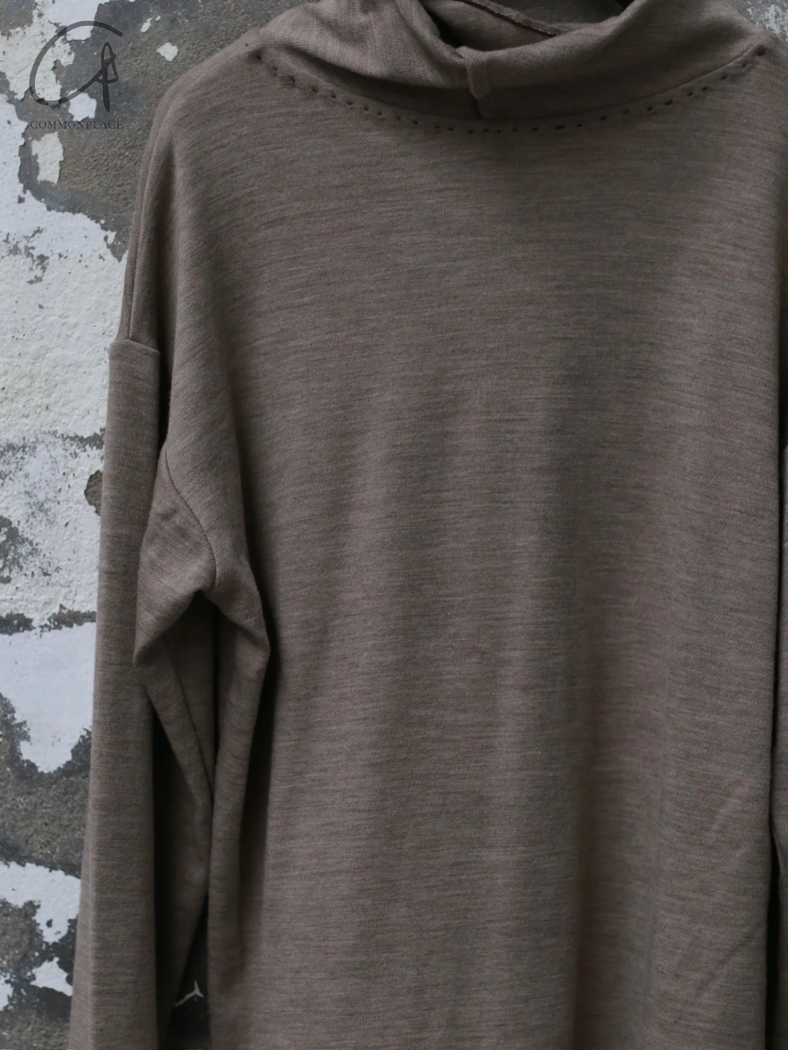 GEOFFREY B. SMALL Handmade custom long-sleeved high-neck T-shirt/wide-leg cut elastic waist drawstring pants GBS-EV8K02-hand washed ecru T-shirt - Image 3