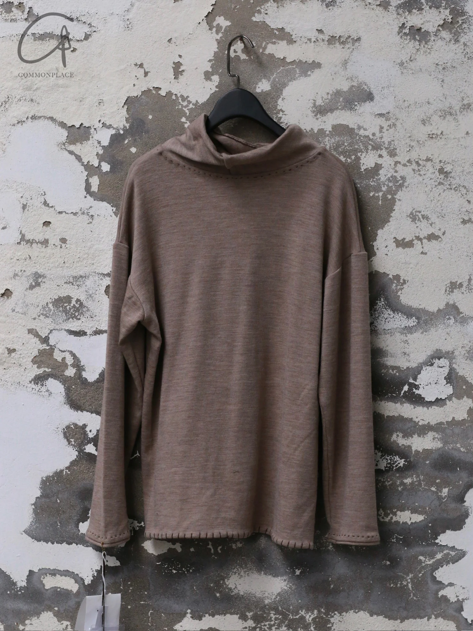 GEOFFREY B. SMALL Handmade custom long-sleeved high-neck T-shirt/wide-leg cut elastic waist drawstring pants GBS-EV8K02-hand washed ecru T-shirt - Image 4