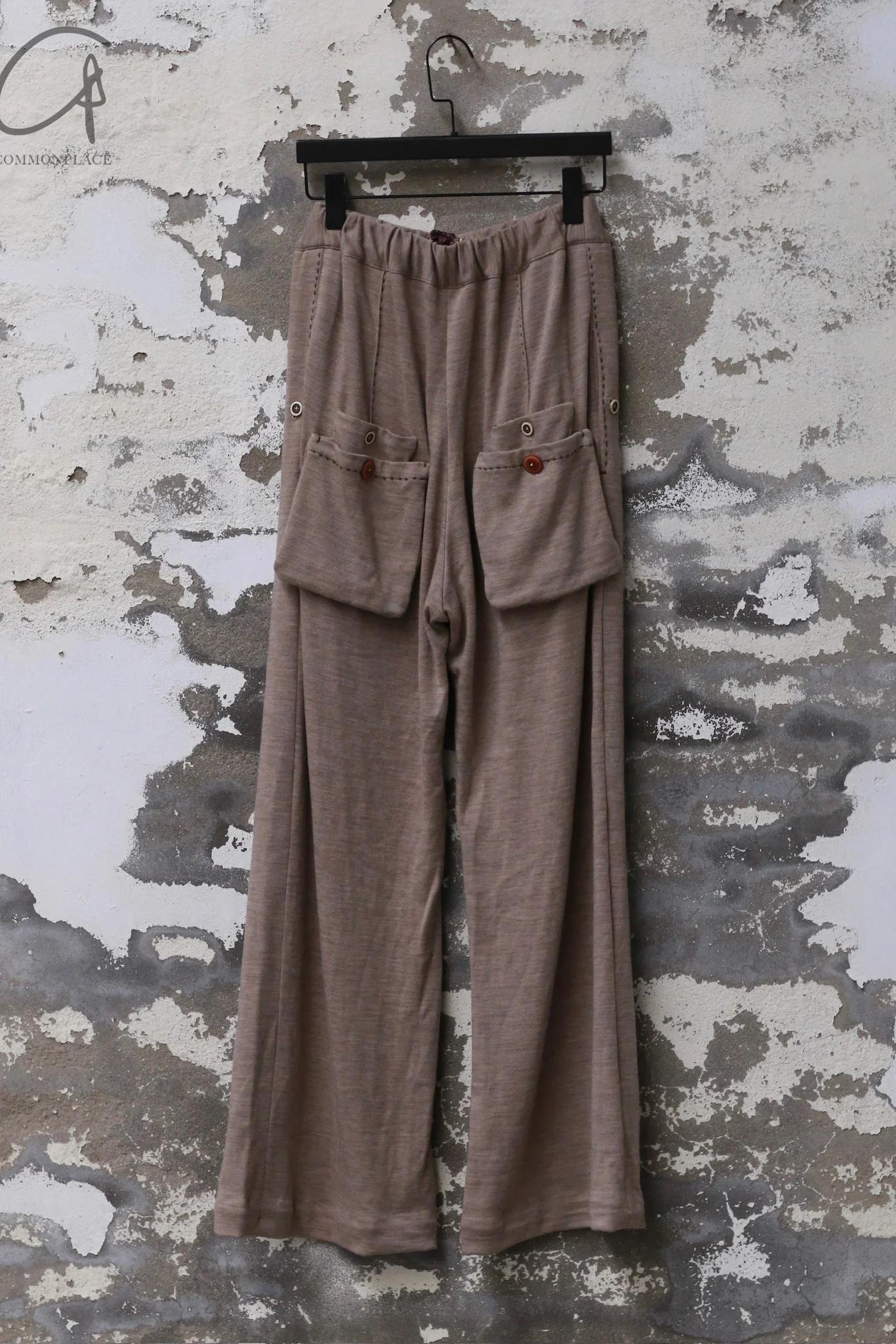 GEOFFREY B. SMALL Handmade custom long-sleeved high-neck T-shirt / wide-leg cut elastic waist drawstring pants GBS-EV8P01-hand washed ecru EV8K02 pants - Image 2