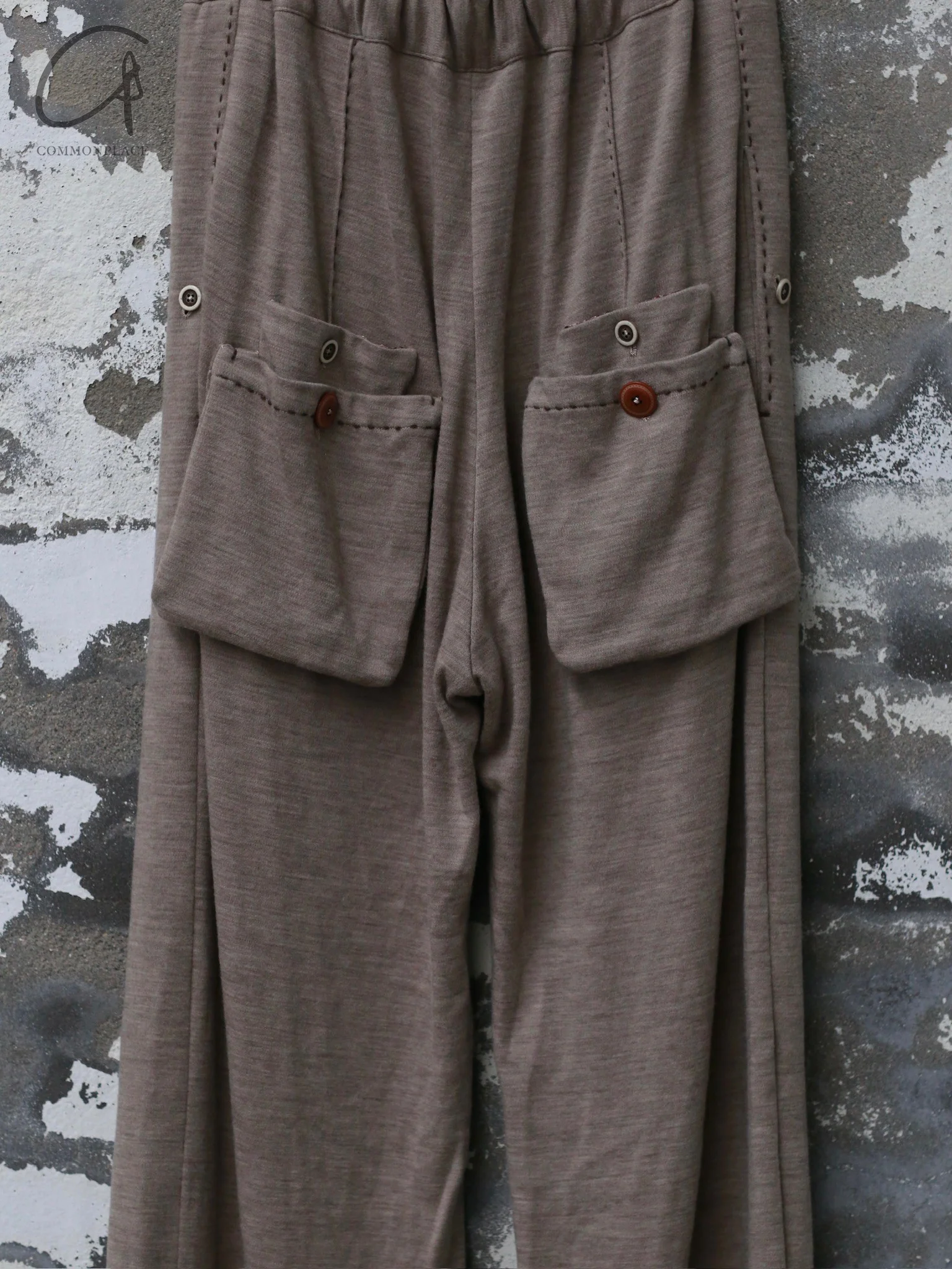 GEOFFREY B. SMALL Handmade custom long-sleeved high-neck T-shirt / wide-leg cut elastic waist drawstring pants GBS-EV8P01-hand washed ecru EV8K02 pants - Image 3