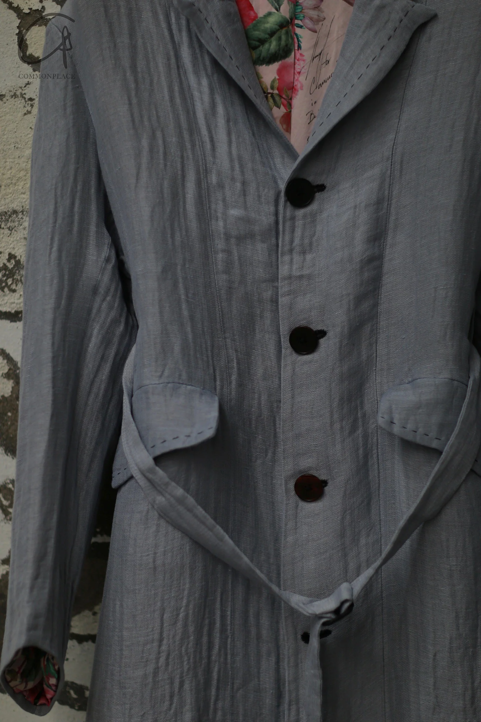 GEOFFREY B SMALL Handmade single-breasted fully lined peak collar coat with belt Italy GBS-EV7C01-SRQL Hand-dyed light blue - Image 2