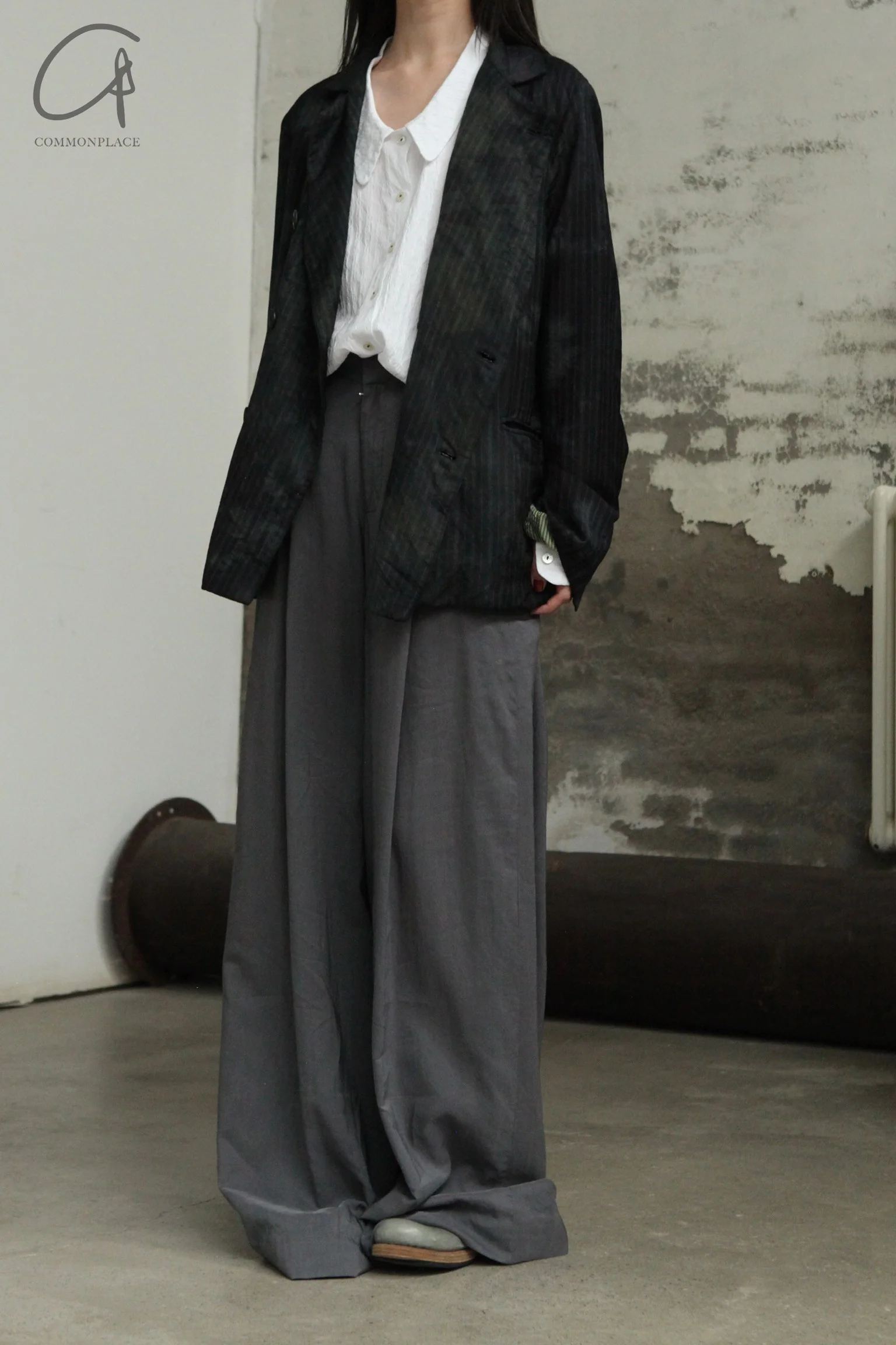 GEOFFREY B. SMALL Handmade Tailored Wide Leg Pants GBS-EV7WP01-HUI Gray - Image 7