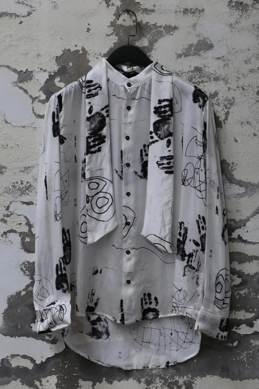 GEOFFREY B. SMALL handmade three-in-one detachable collar lace-up French cuffs shirt SEWS02 abstract hand-painted