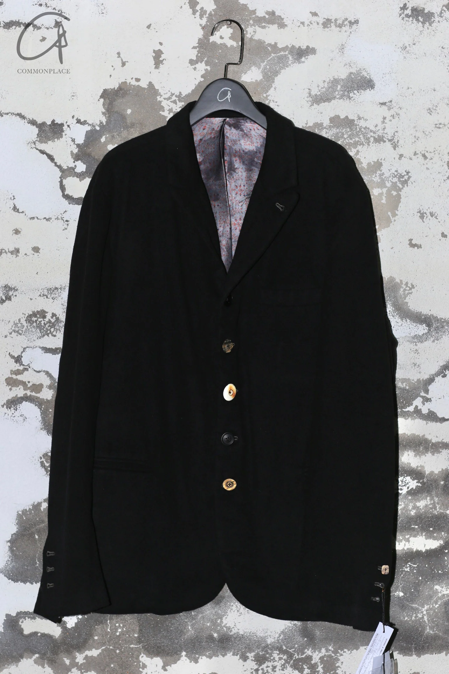 GEOFFREY B. SMALL Silk Cashmere Lined Jacket Italy Handmade Unisex GBS-GJ04special3-SYH Hand Dyed Black Grey Lining GJ04