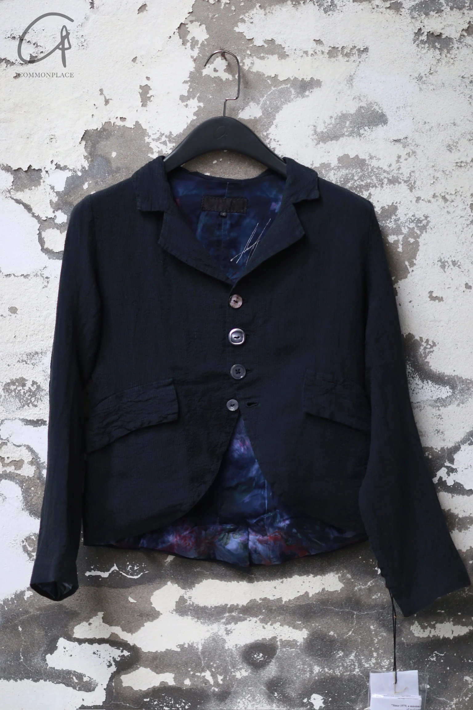 GEOFFREY B. SMALL Ultralight Silk Linen Jacket Handmade Italy GBS-EVWJ01special-SHJL Dark Navy/accidental blue floral EVWJ01