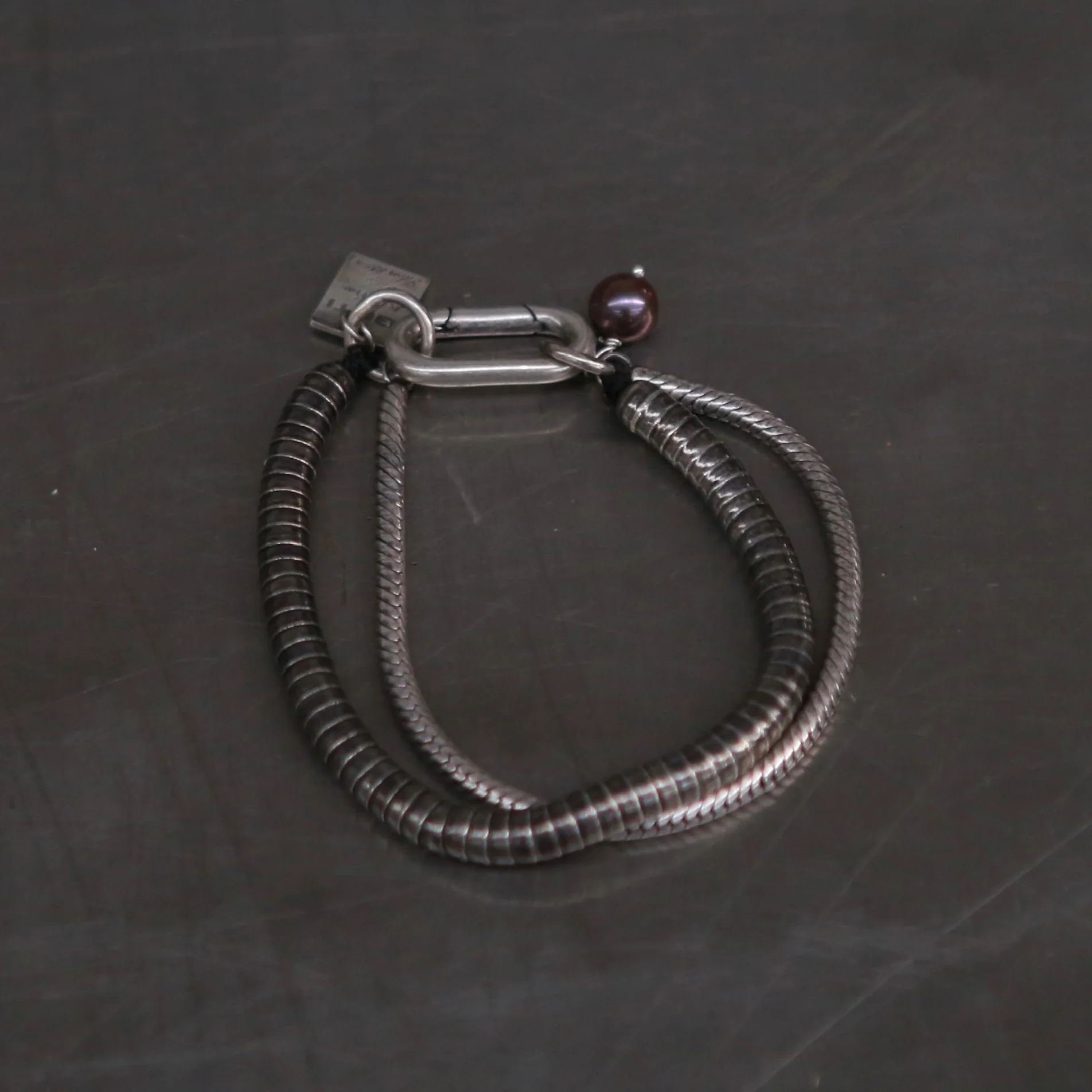 GOTI Black Pearl Stone Bracelet 925 Silver Italy Craftsman GT-BR1190-0