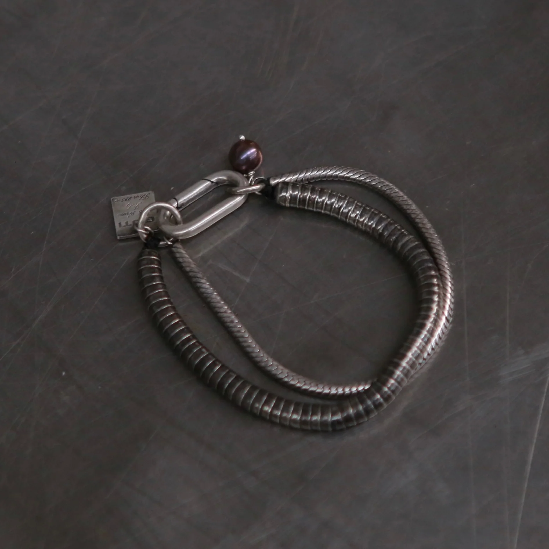 GOTI Black Pearl Stone Bracelet 925 Silver Italy Craftsman GT-BR1190-0 - Image 2