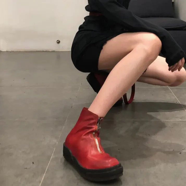 Guidi Red Soft Horseskin Zip Front Sneakers PLS - Image 11