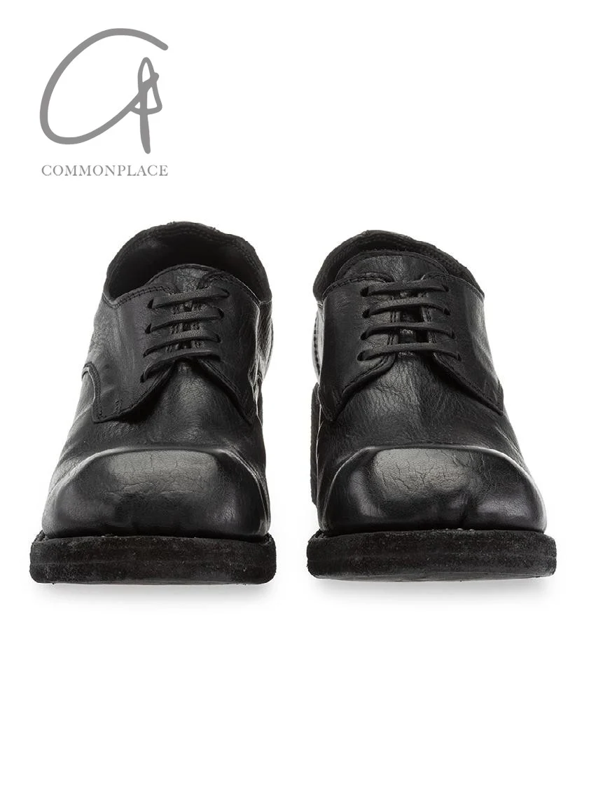 Guidi 9082 horse leather derby lace-up high heel square toe shoes Italy pure handmade GD-9082-HEI black - Image 3