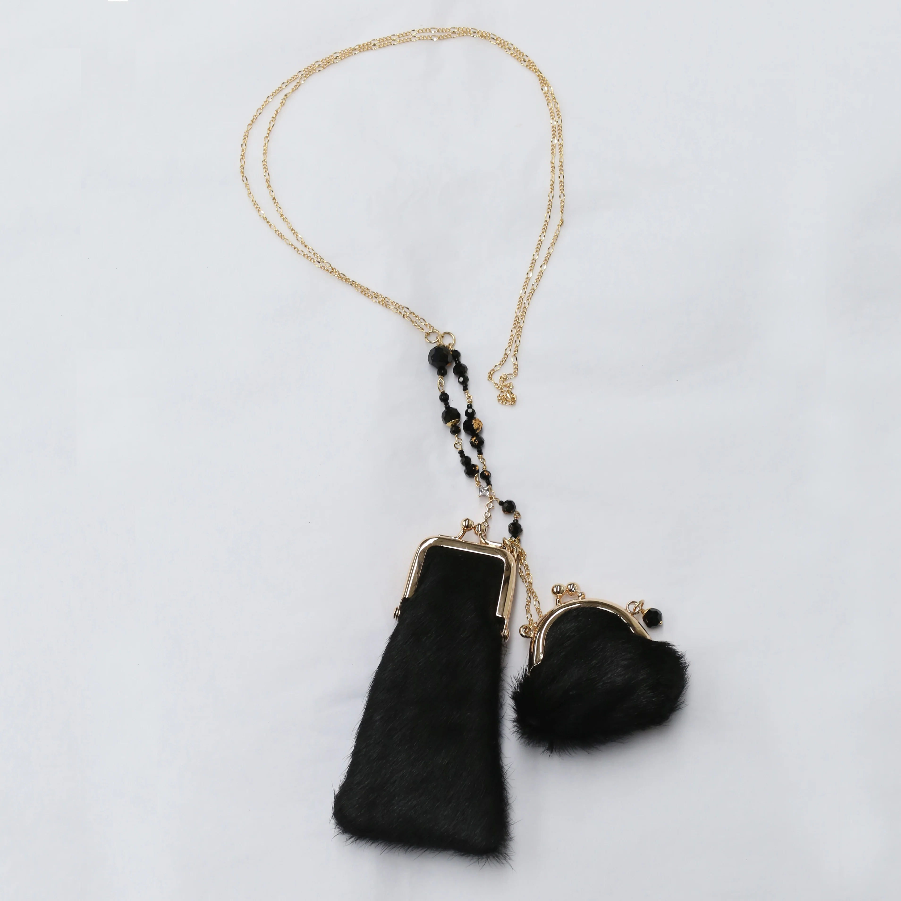 Hanying HY-FG04 horsehair twin crossbody mini bag/brass gold-plated chain