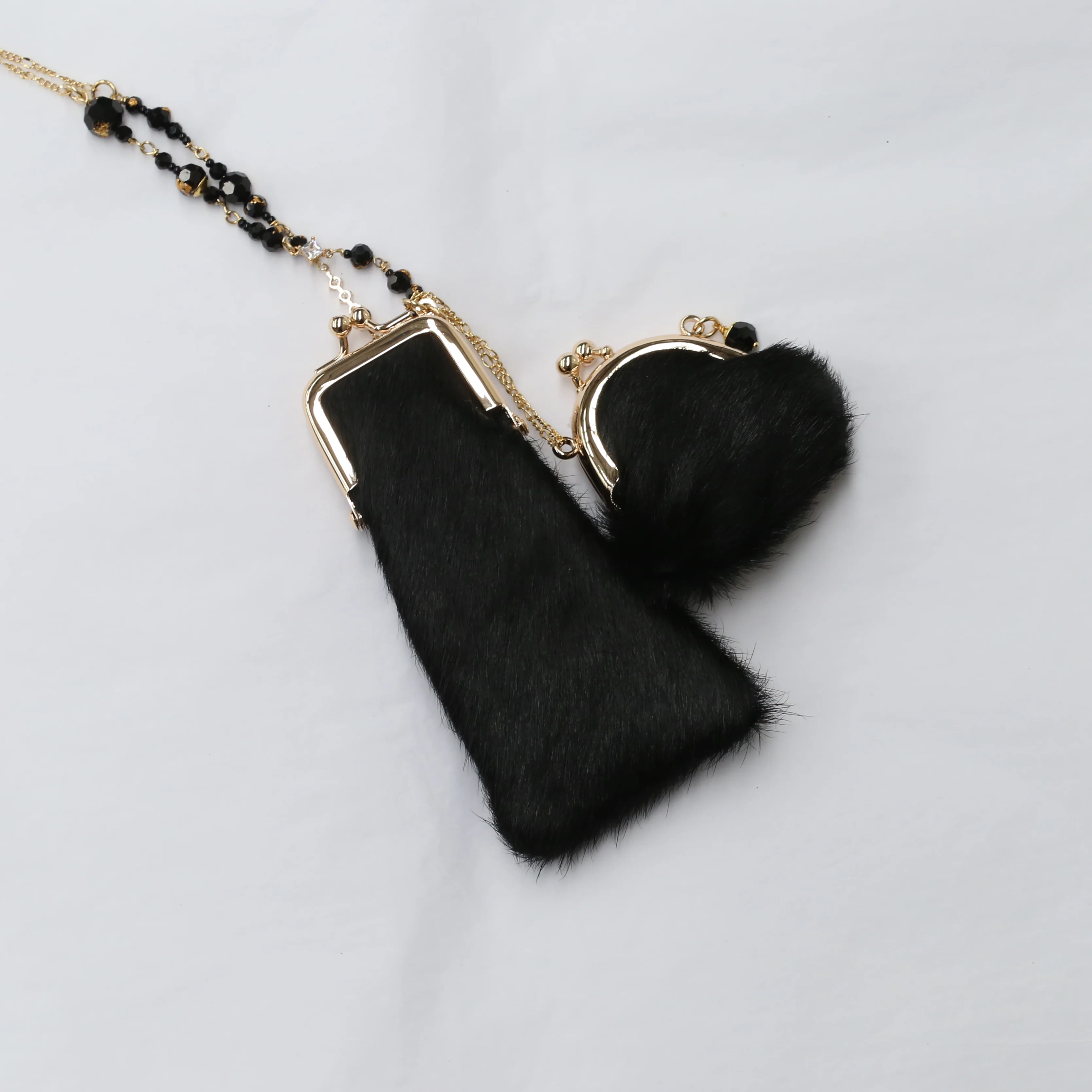 Hanying HY-FG04 horsehair twin crossbody mini bag/brass gold-plated chain - Image 3