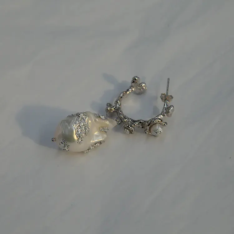 Hanying vintage baroque pearl and silver earrings HY-SF02 PHY1 - Image 3