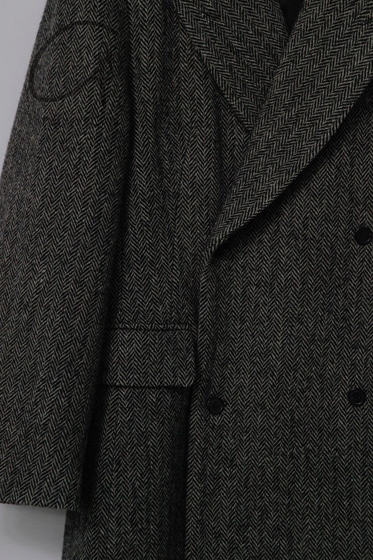 HED MAYNER double-breasted pure wool herringbone woolen coat C14_GRY/HRB - Image 11