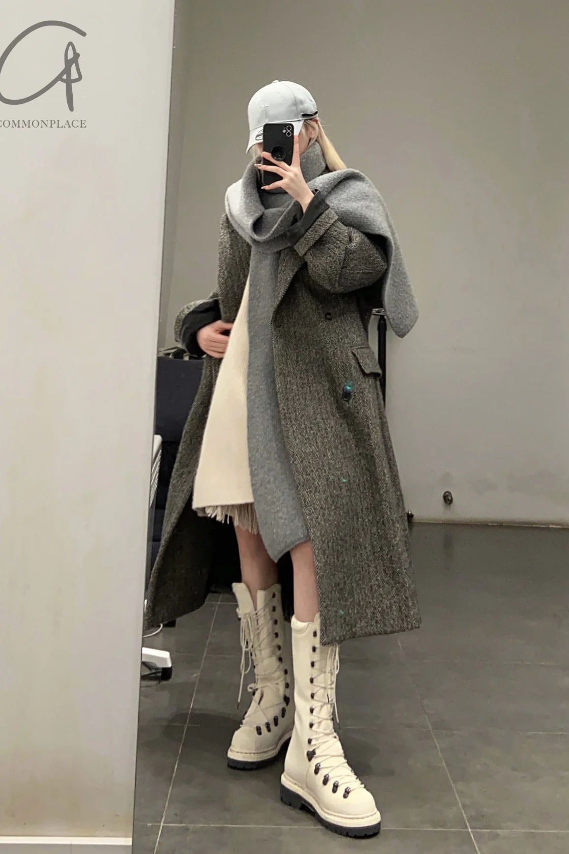 HED MAYNER double-breasted pure wool herringbone woolen coat C14_GRY/HRB - Image 16