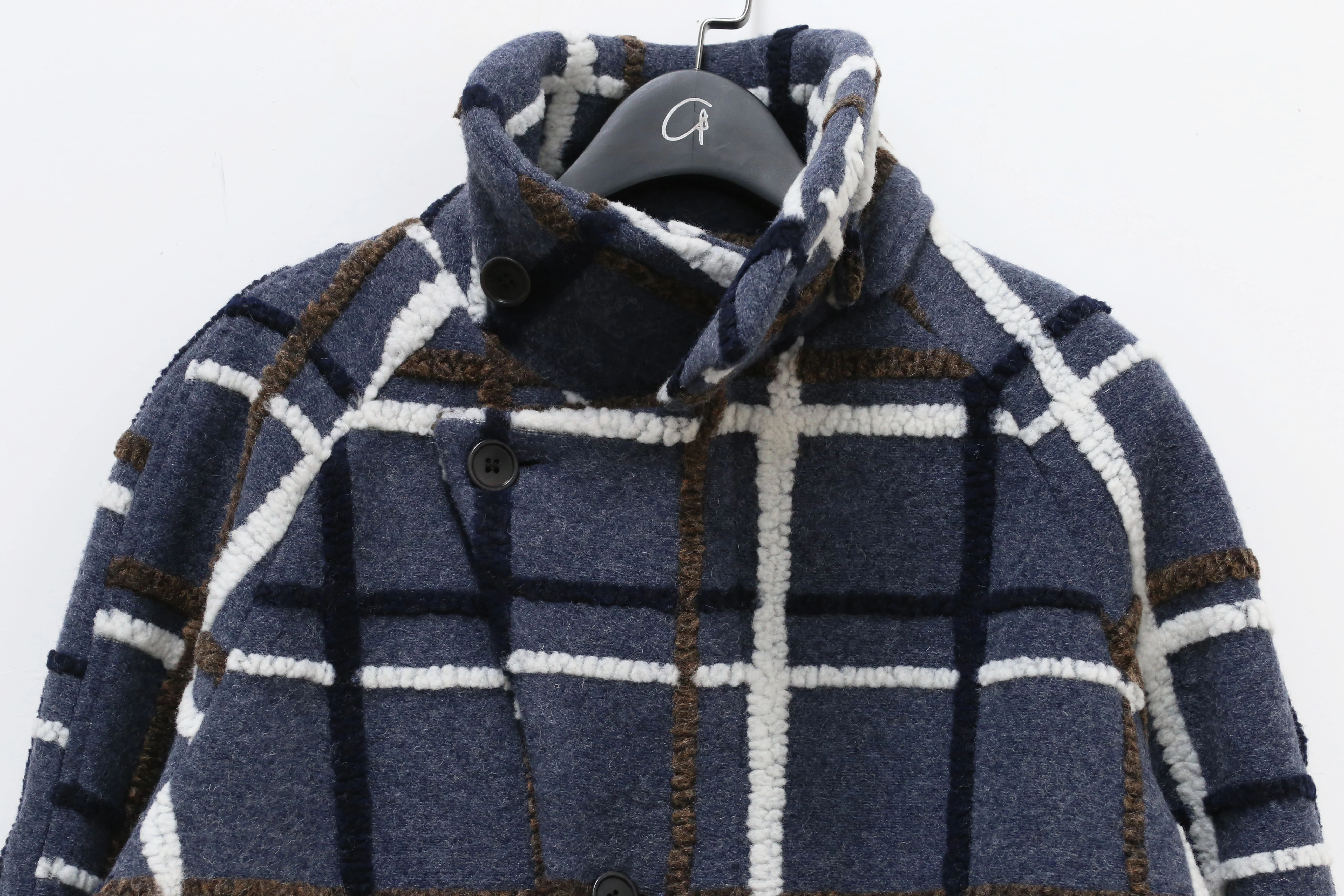 HENRIK VIBSKOV Blue Long Plaid Jacket AW19-M601 - Image 4