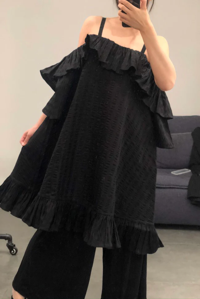 HENRIK VIBSKOV Velvet Black Seersucker Dress SS20-F307 - Image 13