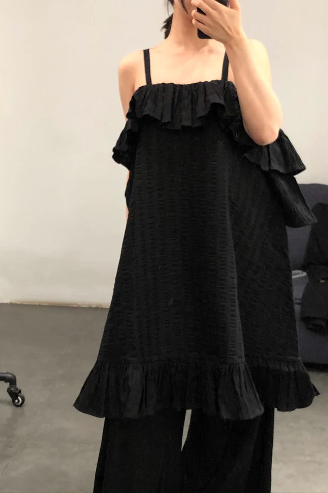 HENRIK VIBSKOV Velvet Black Seersucker Dress SS20-F307 - Image 14
