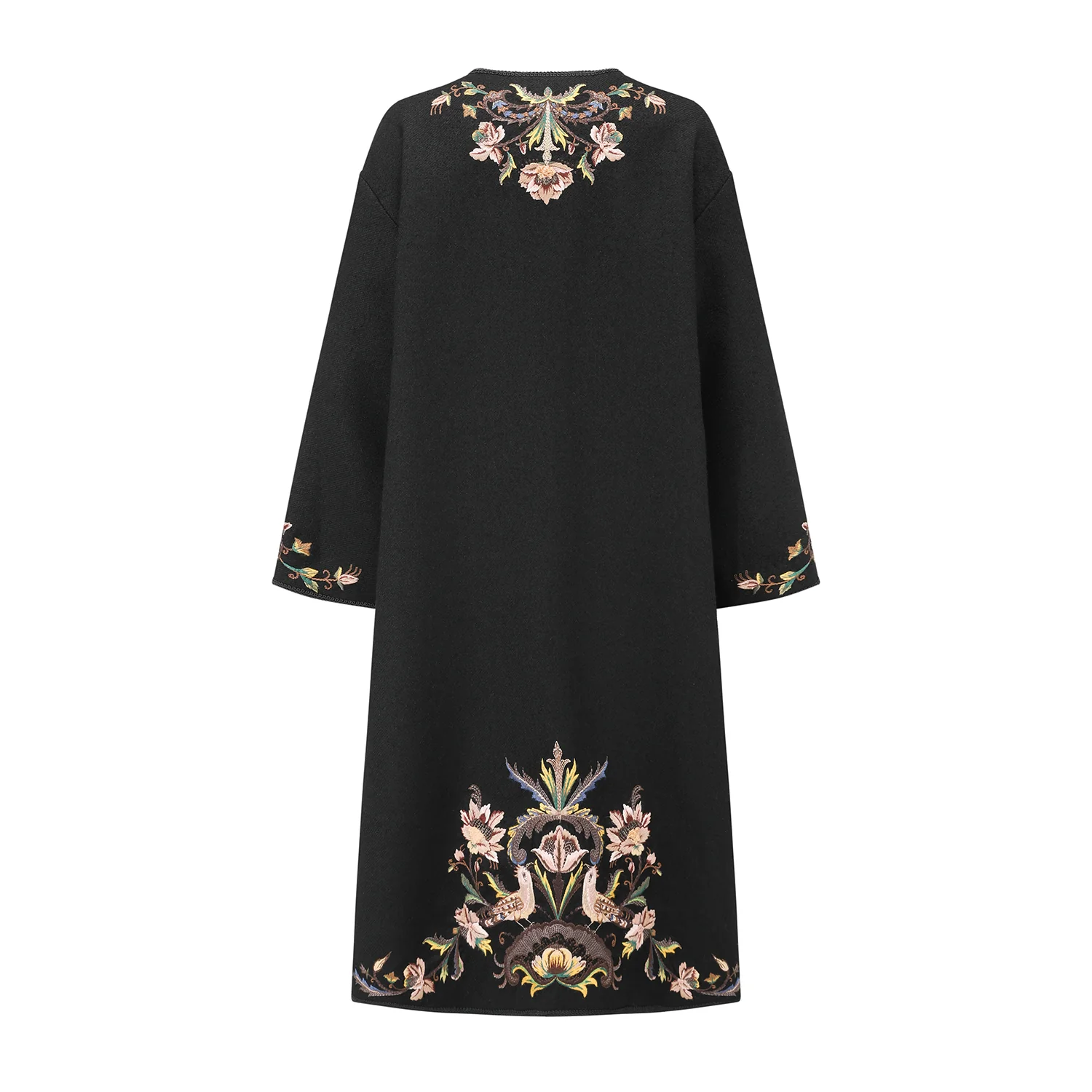 IN TO THE EAST 2025 Autumn/Winter Floral Embroidered Long Coat ITE-E1DGAW063BL22CO-HEI Black - Image 6