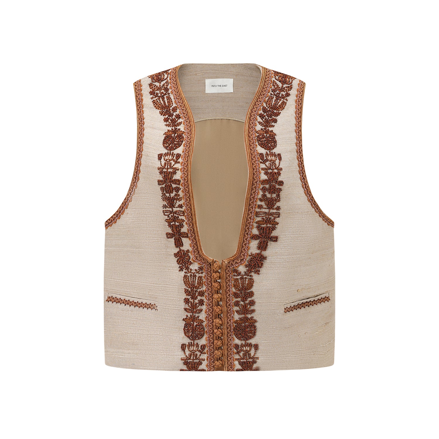 INTO THE EAST 2025 Autumn/Winter Brown Floral Beaded Ramie Top / Beaded U-Neck Vest ITE-E1DGAW117SD23VE-SHA Vest (ITE-E1DGAW127TN21TP) - Image 5