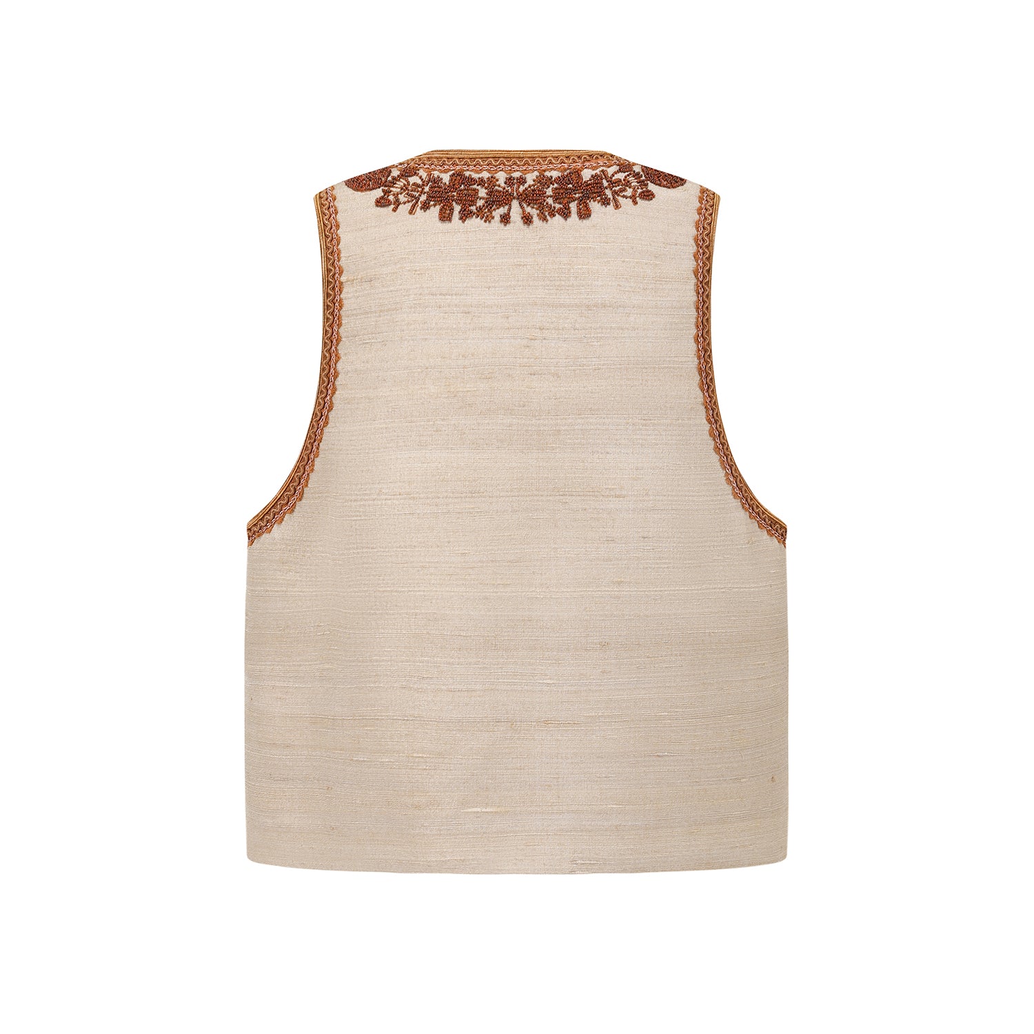 INTO THE EAST 2025 Autumn/Winter Brown Floral Beaded Ramie Top / Beaded U-Neck Vest ITE-E1DGAW117SD23VE-SHA Vest (ITE-E1DGAW127TN21TP) - Image 6